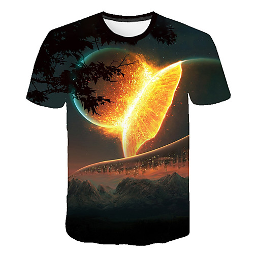 

Men's Daily Sports Street chic / Exaggerated T-shirt - Galaxy / 3D / Scenery Print Rainbow