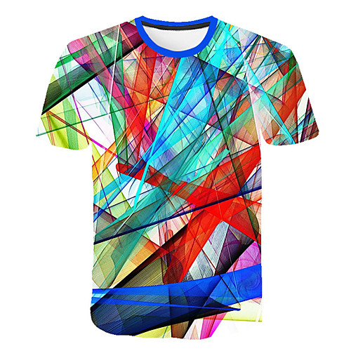 

Men's Daily Sports Street chic / Exaggerated T-shirt - Geometric / 3D / Rainbow Print Rainbow