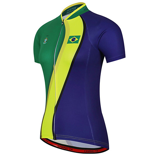 

21Grams Women's Short Sleeve Cycling Jersey BlueGreen Brazil National Flag Bike Jersey Top Mountain Bike MTB Road Bike Cycling UV Resistant Breathable Quick Dry Sports Clothing Apparel / Stretchy