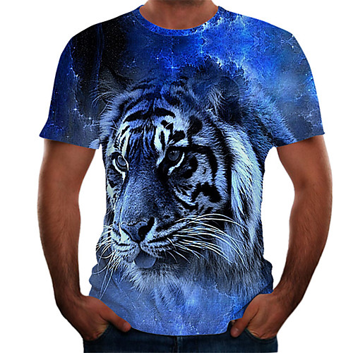 

Men's Daily Basic T-shirt - Color Block / 3D Print Blue
