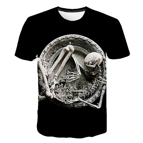 

Men's Daily Sports Street chic / Exaggerated T-shirt - Geometric / 3D / Skull Print Black