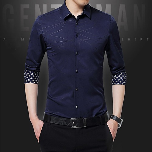 

Men's Daily Work Business / Elegant Shirt - Geometric / Graphic / Solid Colored White Purple