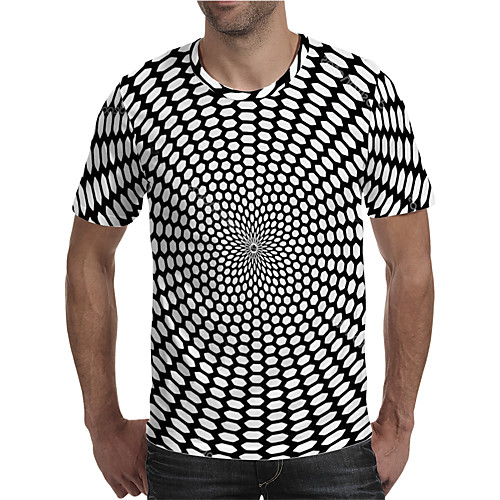 

Men's Holiday Going out Street chic / Exaggerated T-shirt - Geometric / Color Block / 3D Print Rainbow