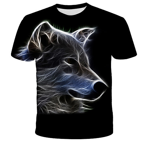 

Men's Daily Going out Basic / Street chic T-shirt - Color Block / 3D / Animal Patchwork / Print Black