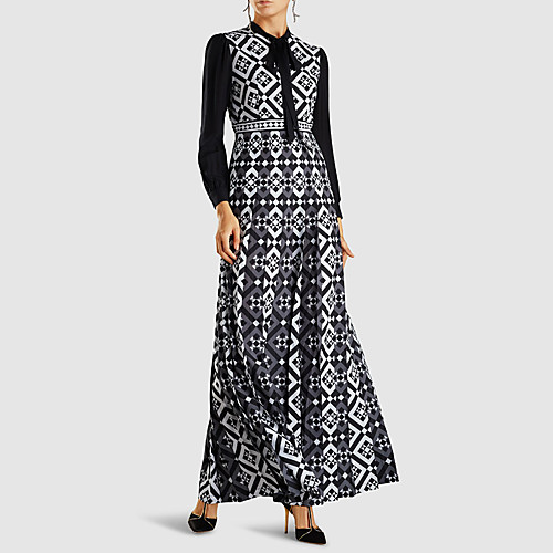 

Women's Maxi Plus Size Black Dress Plus Size Spring & Summer Holiday Vacation A Line Swing Geometric S M