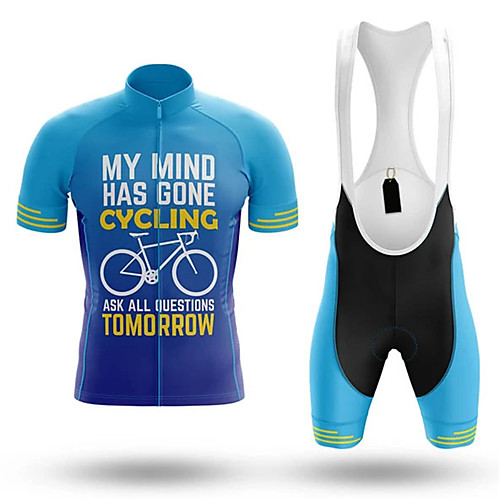 

21Grams Men's Short Sleeve Cycling Jersey with Bib Shorts Blue Stripes Bike Clothing Suit UV Resistant Breathable 3D Pad Quick Dry Sweat-wicking Sports Stripes Mountain Bike MTB Road Bike Cycling