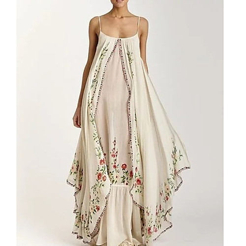 

Women's 2020 Maxi Purple White Spring & Summer Dress Boho Beach Style Swing Floral Strap S M