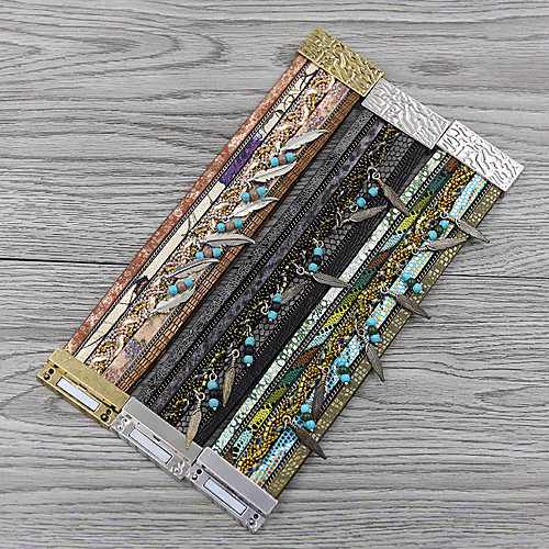 

Women's Charm Bracelet Wrap Bracelet Vintage Bracelet Layered Leaf Basic European Casual / Sporty Sweet Folk Style Leatherette Bracelet Jewelry khaki / Green / Black For Dailywear Gift Causal School