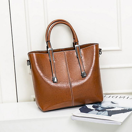 

Women's Zipper PU Top Handle Bag Solid Color Black / Brown / Wine