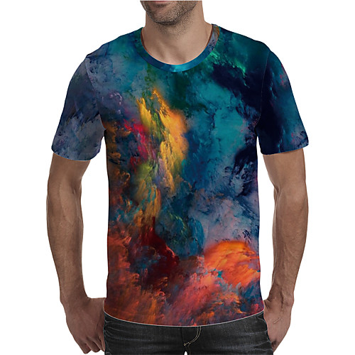 

Men's Holiday Going out Street chic / Exaggerated T-shirt - Geometric / Color Block / 3D Print Rainbow