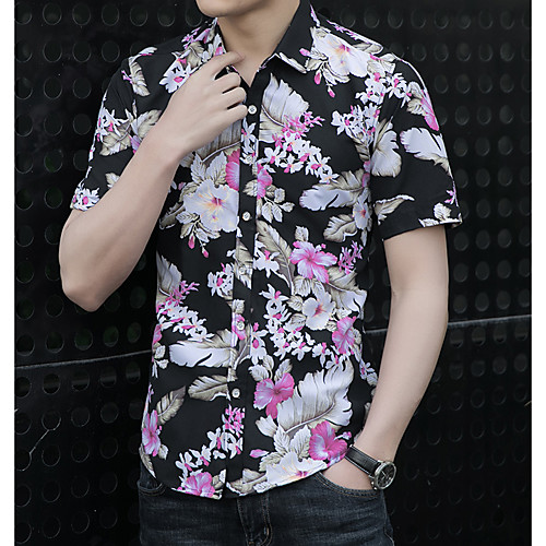 

Men's Daily Weekend Basic / Elegant Shirt - Floral / 3D Black