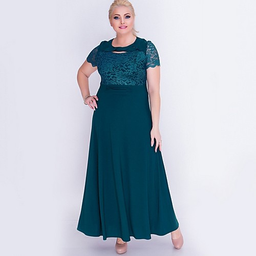 

Women's Maxi Wine Green Dress A Line Solid Color L XL Loose