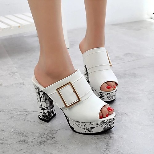 

Women's Heels Chunky Heel Peep Toe PU Spring & Summer Red / White / Black