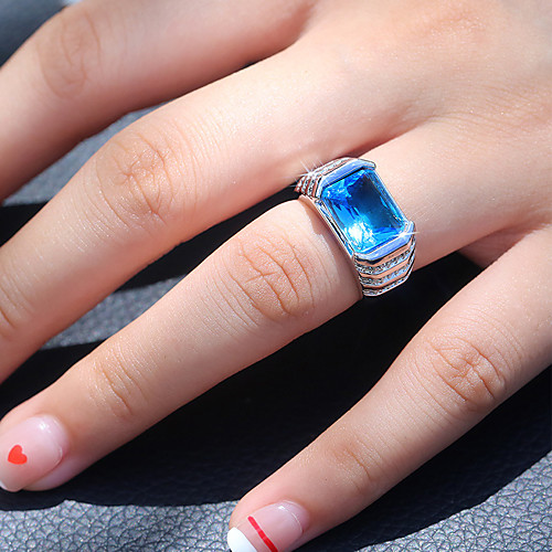 

Women's Ring Belle Ring AAA Cubic Zirconia 1pc Ocean Blue Copper Silver-Plated Irregular Statement Luxury Party Evening Gift Jewelry Geometrical Wearable