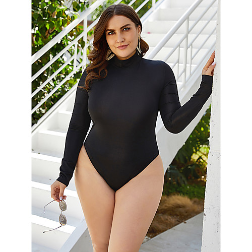 

Women's Plus Size Black One-piece Swimwear Swimsuit - Solid Colored 2XL 3XL XXXXL Black