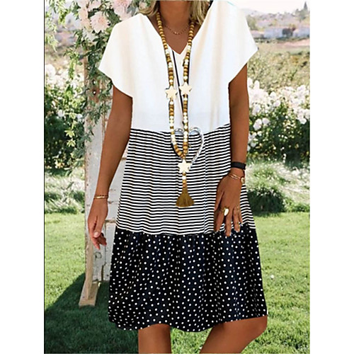 

Women's Plus Size Yellow Blushing Pink Dress Casual A Line Polka Dot Color Block V Neck S M Loose