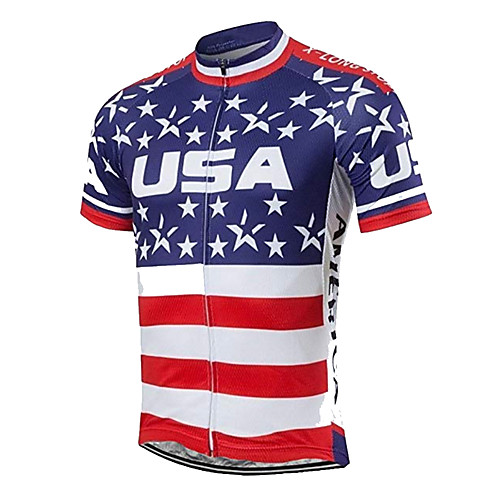 

21Grams Men's Short Sleeve Cycling Jersey 100% Polyester Blue / White American / USA Stars National Flag Bike Jersey Top Mountain Bike MTB Road Bike Cycling UV Resistant Breathable Quick Dry Sports