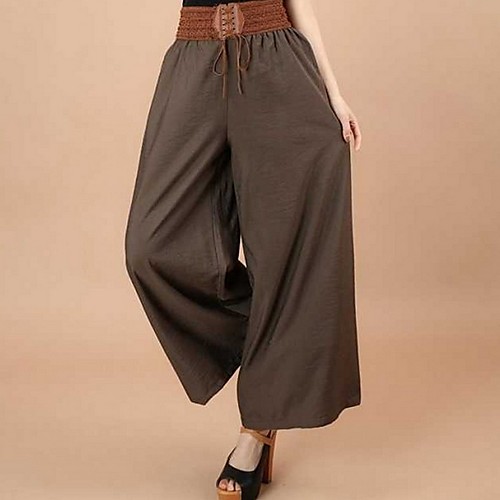 

Women's Basic Loose Wide Leg Pants - Solid Colored Army Green Khaki Light gray One-Size
