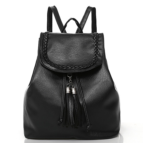 

Large Capacity PU Zipper Commuter Backpack Solid Color Daily Black