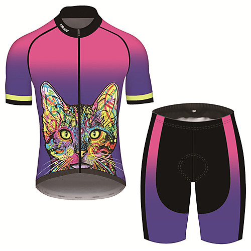

21Grams Men's Short Sleeve Cycling Jersey with Shorts BluePink Cat Butterfly Animal Bike Clothing Suit UV Resistant Breathable 3D Pad Quick Dry Sweat-wicking Sports Cat Mountain Bike MTB Road Bike