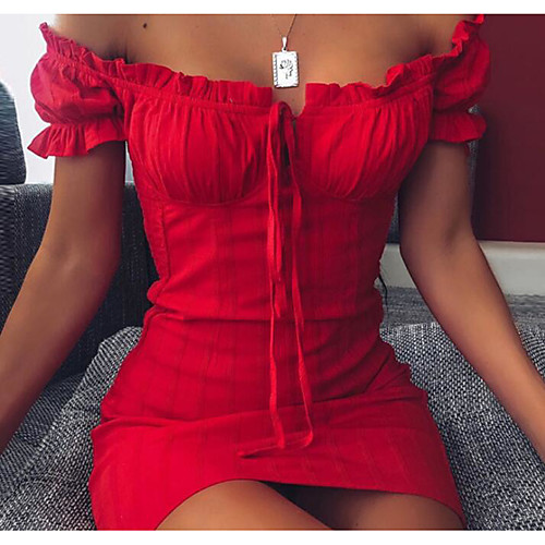 

Women's Red Dress A Line Solid Color Off Shoulder S M Skinny