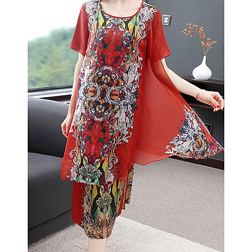 

Women's Red Dress Loose Floral M L Loose