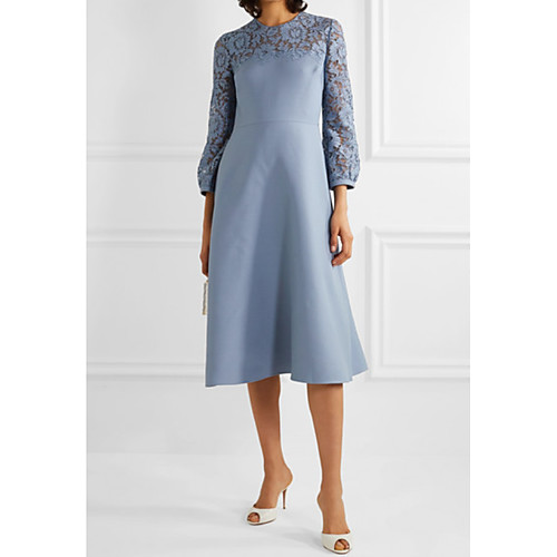 

A-Line Jewel Neck Knee Length Polyester Long Sleeve Elegant Mother of the Bride Dress with Appliques Mother's Day 2020