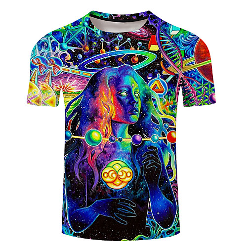 

Men's Daily Going out Basic T-shirt - 3D / Graphic / Cartoon Print Rainbow