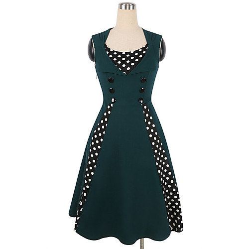 

Women's Yellow Green Dress Sheath Polka Dot Square Neck S M