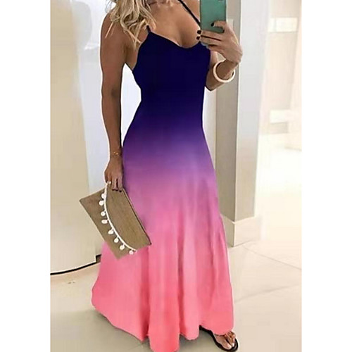 

Women's Purple Blue Dress A Line Color Block Strap S M