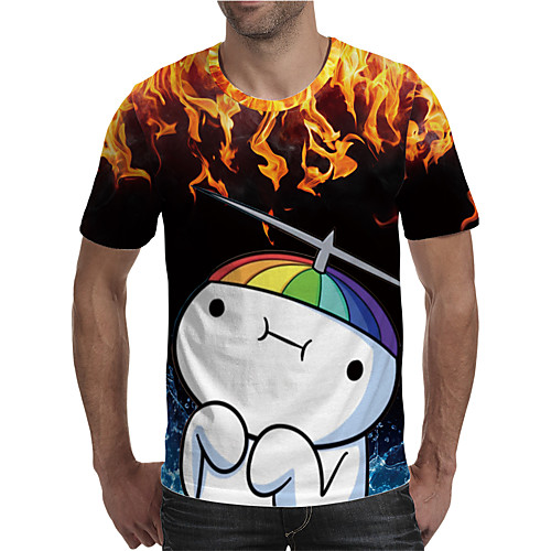 

Men's Holiday Going out Street chic / Exaggerated T-shirt - Geometric / Color Block / 3D Print Rainbow