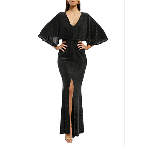 

Mermaid / Trumpet V Neck Floor Length Polyester / Spandex Half Sleeve Sexy Mother of the Bride Dress with Split Front Mother's Day 2020