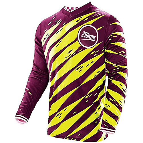 

21Grams Men's Long Sleeve Cycling Jersey Downhill Jersey Dirt Bike Jersey 100% Polyester Yellow Sky Blue White Stripes Bike Jersey Top Mountain Bike MTB Road Bike Cycling UV Resistant Breathable