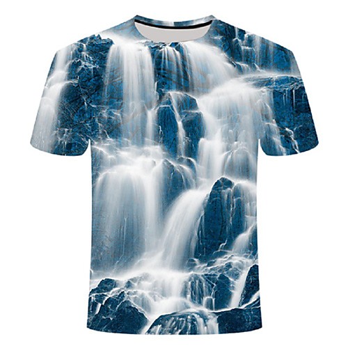 

Men's Daily Going out Basic T-shirt - 3D / Scenery Print Blue