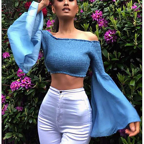 

Women's Daily Blouse - Solid Colored Blue