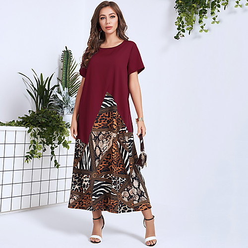 

Women's Maxi Wine Dress Casual Active Daily Work A Line Color Block S M Loose