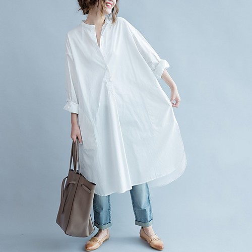 

Women's White Dress Loose Solid Color V Neck One-Size Loose
