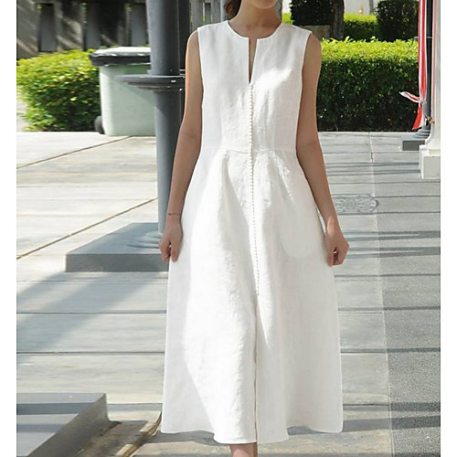 

Women's Maxi White Black Dress Shift Solid Color V Neck S M