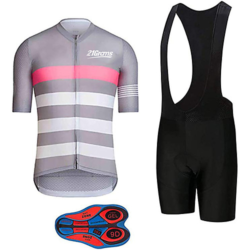 

21Grams Men's Short Sleeve Cycling Jersey with Bib Shorts Polyester Spandex Pink / Black Stripes Bike Clothing Suit UV Resistant Breathable 3D Pad Quick Dry Sweat-wicking Sports Solid Color Mountain
