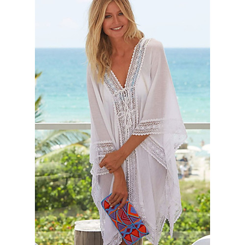 

Women's Blue White Dress A Line Solid Color V Neck One-Size Loose