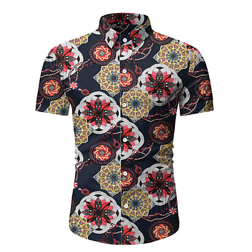 

Men's Geometric Print Shirt Basic Street chic Daily Weekend Classic Collar Red / Green / Short Sleeve