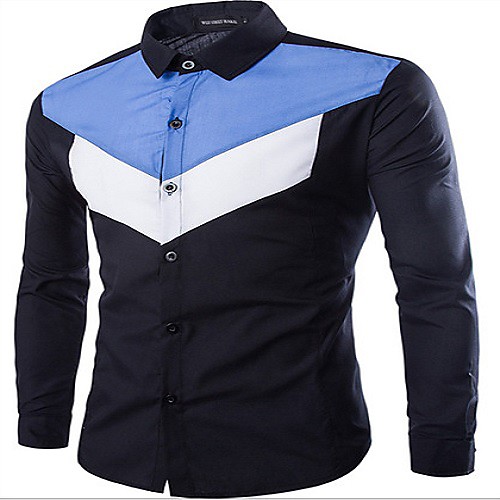 

Men's Daily Work Business / Basic Shirt - Color Block Black