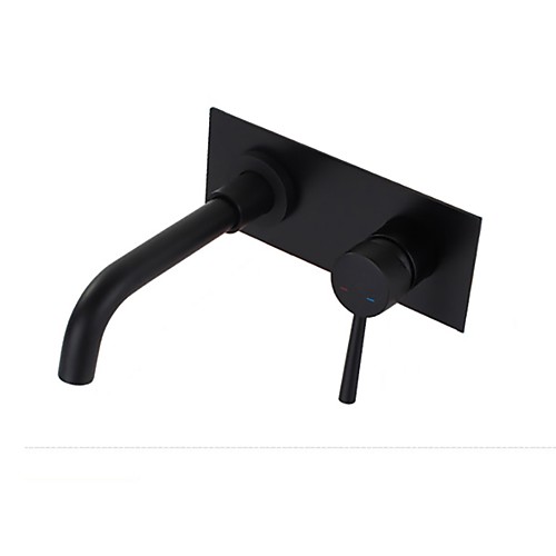 

Bathroom Sink Faucet - Wall Mounted Black Single Handle Basin Sink Mixer Tap Washroom Faucet Contemporary