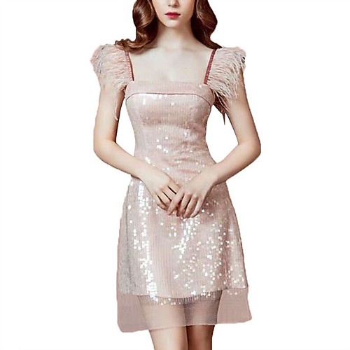 

A-Line Square Neck Short Length Polyester Bridesmaid Dress with Sequin / Sparkle & Shine