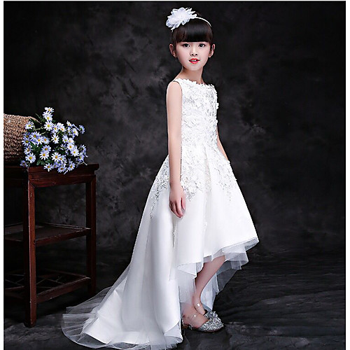 

Princess Chapel Train Wedding / Party Communion Dresses - Lace Sleeveless Jewel Neck with Lace