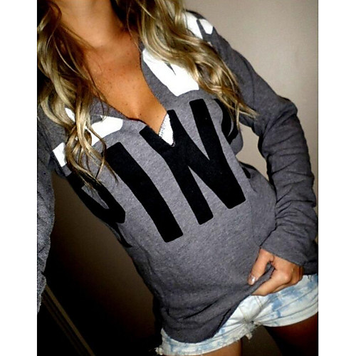 

Women's Daily T-shirt - Letter V Neck Gray