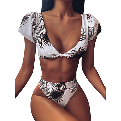 

Women's Sporty Basic White Triangle Cheeky Bikini Tankini Swimwear Swimsuit - Color Block Print S M L White