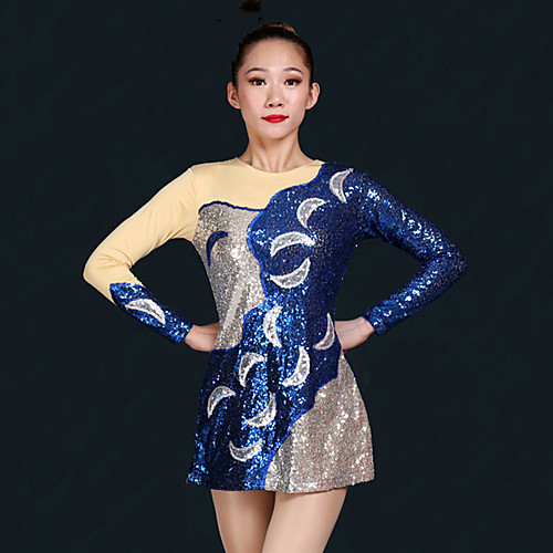 

Cheerleader Costume Uniform Women's Girls' Kids Dress Spandex High Elasticity Handmade Long Sleeve Competition Dance Rhythmic Gymnastics Gymnastics Dark Blue