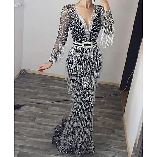 

Women's Maxi Black Dress Bodycon Solid Color Deep V S M