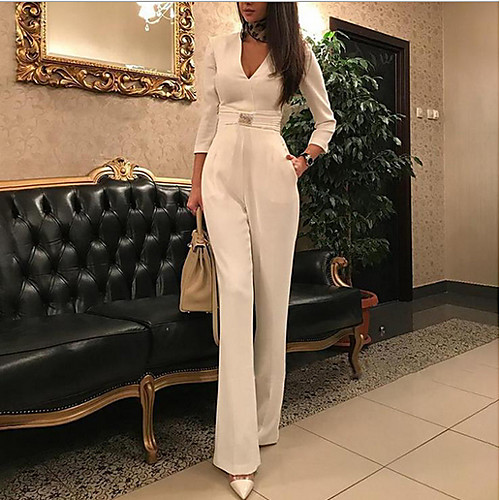 

Women's Basic White Jumpsuit Onesie, Solid Colored S M L
